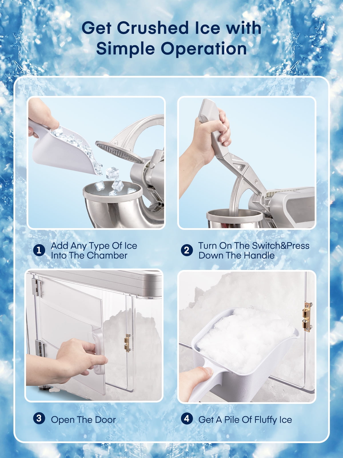 Ice Crusher 660LBS/H with Dual Blades, ETL Approved 300W Electric Snow Cone Machine with Safety On/Off Switch, FOHERE