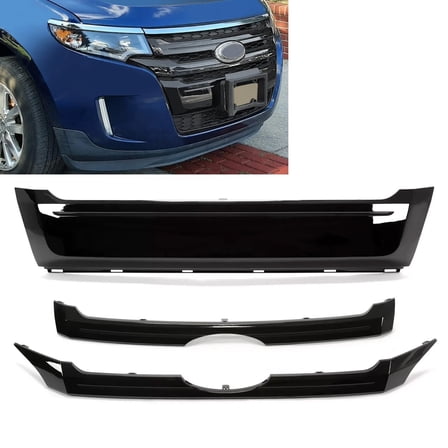 For Ford Edge 2011-2014 Front Grill Upper&Center&Lower Glossy Black Grille Set