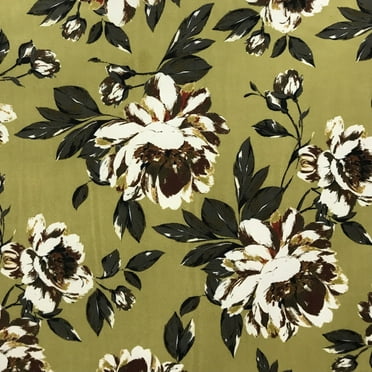 Decora Furnishings 54-Inch Soft Velvet Floral Digitally Printed Upholstery Fabric by The Yard, Olive Green