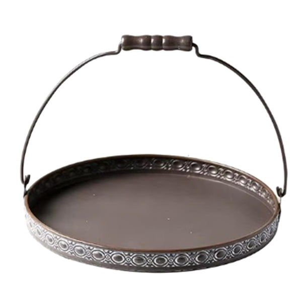 Bandeja decorativa versátil para frutas, bandeja para servir con asa, bandeja de hierro retro. Redondo L
