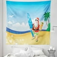 thumbnail image 1 of Christmas Tapestry, Santa Claus on the Beach Surfboard Summer Party Celebration Tropical Art, Fabric Wall Hanging Decor for Bedroom Living Room Dorm, 5 Sizes, Blue Yellow, by Ambesonne, 1 of 1