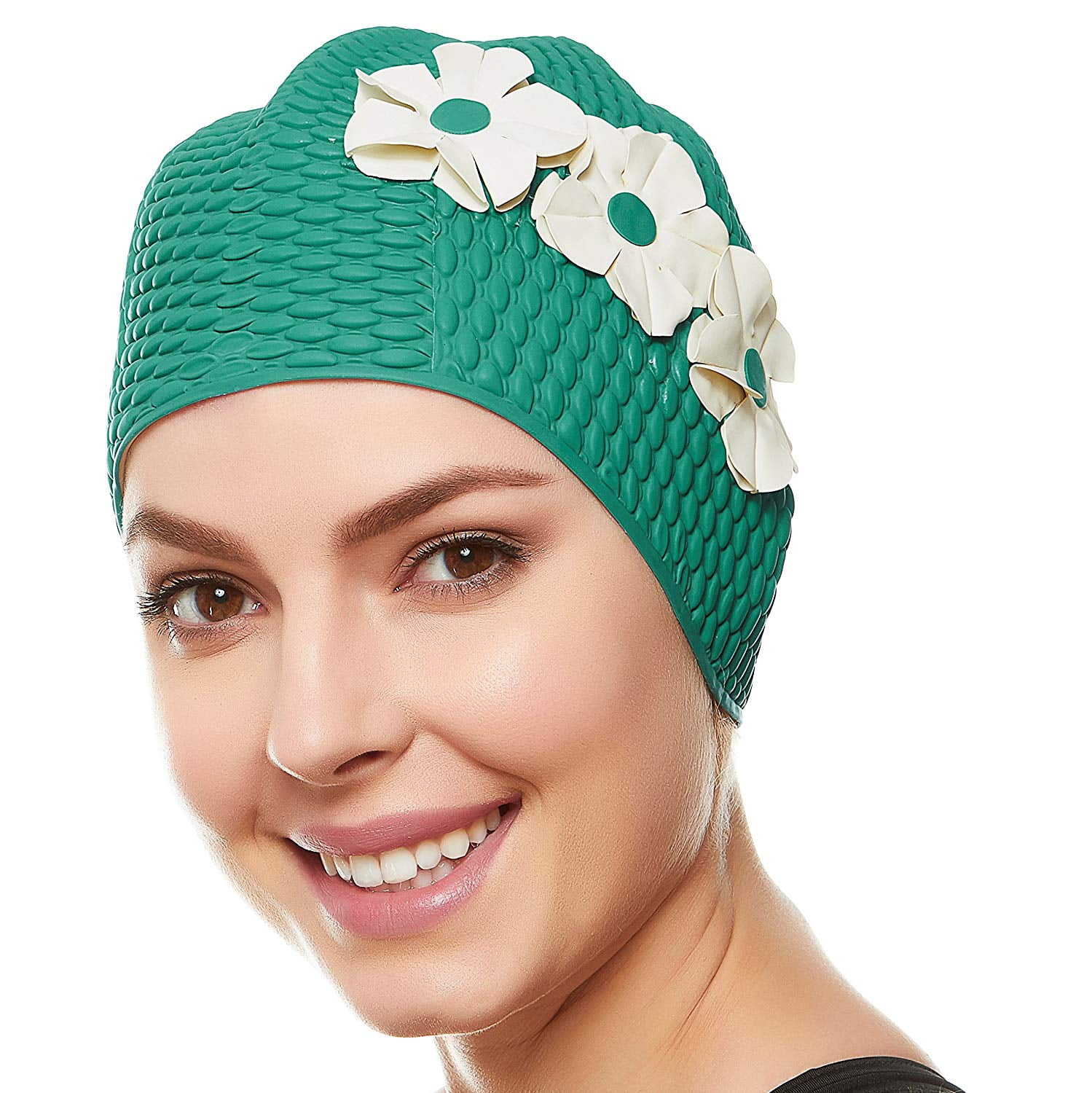 Beemo Swim Bathing Caps for Women & Girls - Retro Style Latex Bubble ...