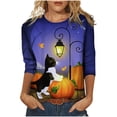 thumbnail image 1 of Blusa clásica de cuello redondo de manga larga con estampado de novedad de Halloween para mujer Pompotops FGAJ6266, 1 of 5