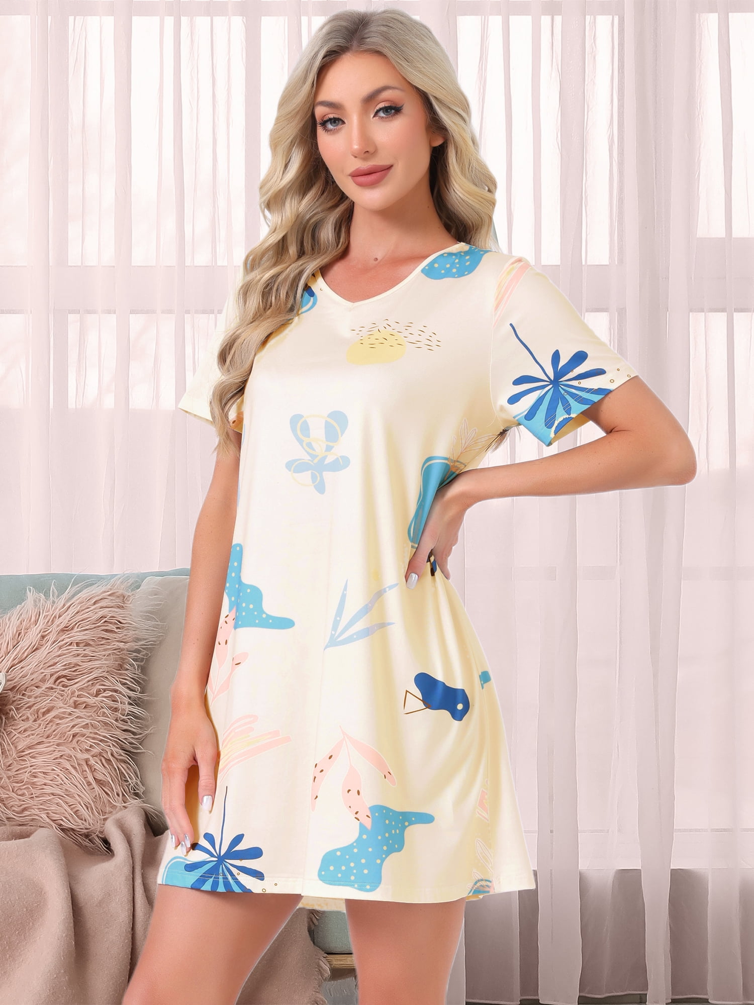 DARING DIVA Women's Short Sleeve Nightgown Soft Stretchy Pajama Dress 2XL Apricot