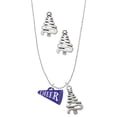 thumbnail image 1 of Delight Jewelry Acrylic 3/4" Navy Cheer Megaphone Silver tone Zig Zag Christmas Tree Charm Necklace and Stud Earrings, 1 of 4