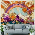 thumbnail image 4 of Creowell Vintage 70s 60s Groovy Tapestry, Retro Flowers Clouds Sun and Rainbow Tapestry Wall Hanging, Orange Boho Aesthetic Tapestry for Bedroom Living Room Dorm Decor  Painting, 4 of 6
