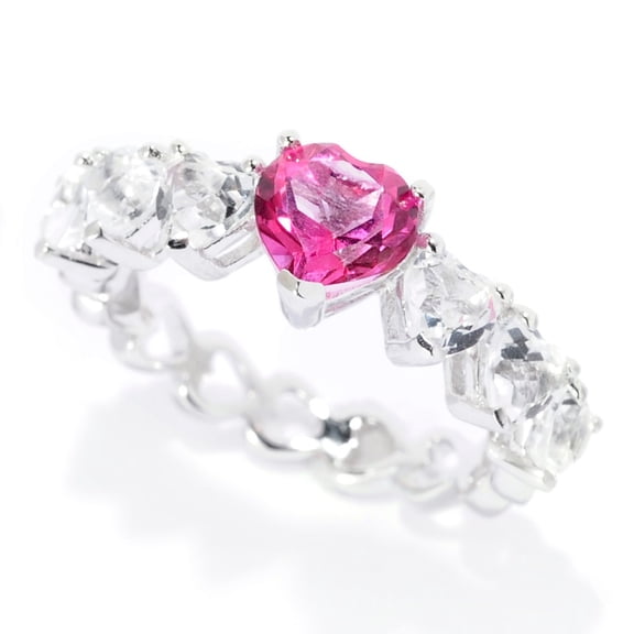 925 Sterling Silver Pink Topaz,White Topaz Heart Ring