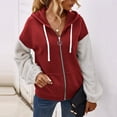 thumbnail image 2 of LYXSSBYX Womens Long Sleeve Dress Hot Sale Clearance Women's Contrast Patchwork Hooded Long Sleeve Casual Jacket, 2 of 9