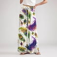 thumbnail image 5 of LWavelet Comfort Fabric Feather Bead Print Wide Leg Pants Women Mardi Gras Festive Wear White XXL, 5 of 5