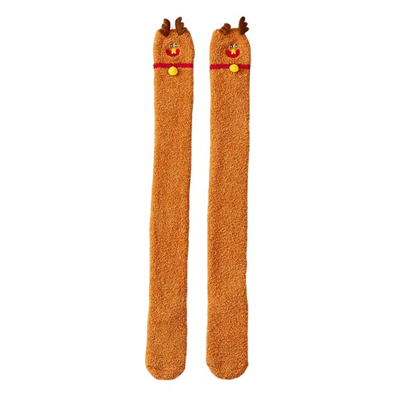 WRKEKC Women's Christmas Knee High Socks Coral Fleece Thickened Warm Holiday Socks with Santa Design for Fall Winter Casual Wear