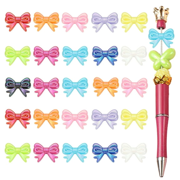 40pcs Beads for Pens, Bow tie Acrylic Pen Beads Colorful Beadable Loose Spacer Accessories Cute Charm for Pens Making Keychain Bracelets Necklace DIY