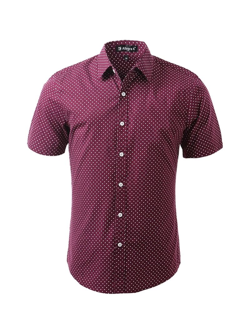 Moda Nova Big & Tall Men's Short Sleeves Cotton Polka Dots Button up Shirt Burgundy 38, White