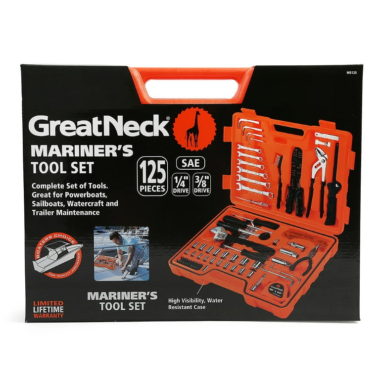 GreatNeck MS125 125-Piece Marine Tool Set, Versatile Boat Tool Kit, Water  Resistant Marine Tool Kit Case, Emergency Marine Tool Kit For Boats, Chrome  Plated