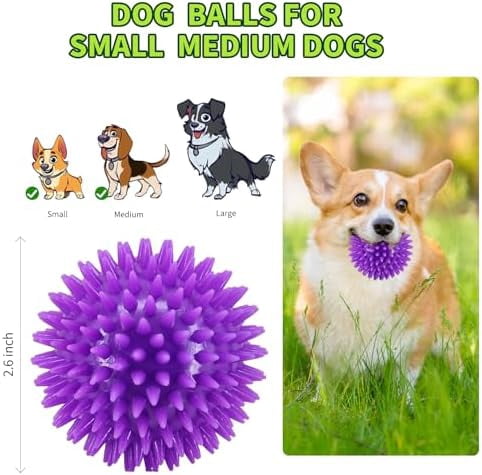 2.5" Squeaky Dog Balls for Small Medium Dogs, 6 Pack Small Dog Chew Toys with Spike, Puppy Toys for Teeth Cleaning and Training (Green 6 Pack)