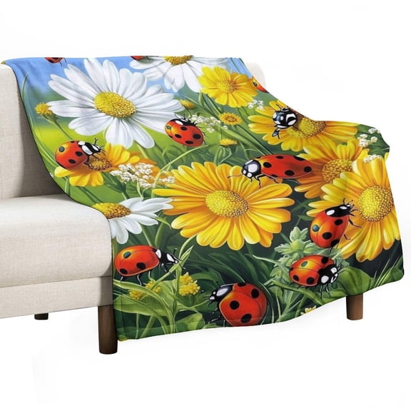 Ladybugs Daisy Garden-1 Soft Print Blanket Throw Blankets Warm Cozy Lightweight Couch Blanket Stuff Gifts for Women Girls Kids Mom Teens Boys