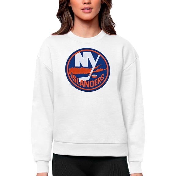 Women's Antigua White New York Islanders Primary Logo Team Logo Victory Crewneck Pullover Sweatshirt