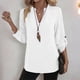 thumbnail image 5 of Camisas de Color Sólido para las Mujeres 3/4 Manga Manga Corta Cuello en V, Blusa Casual para Primavera Verano Diario, 5 of 9