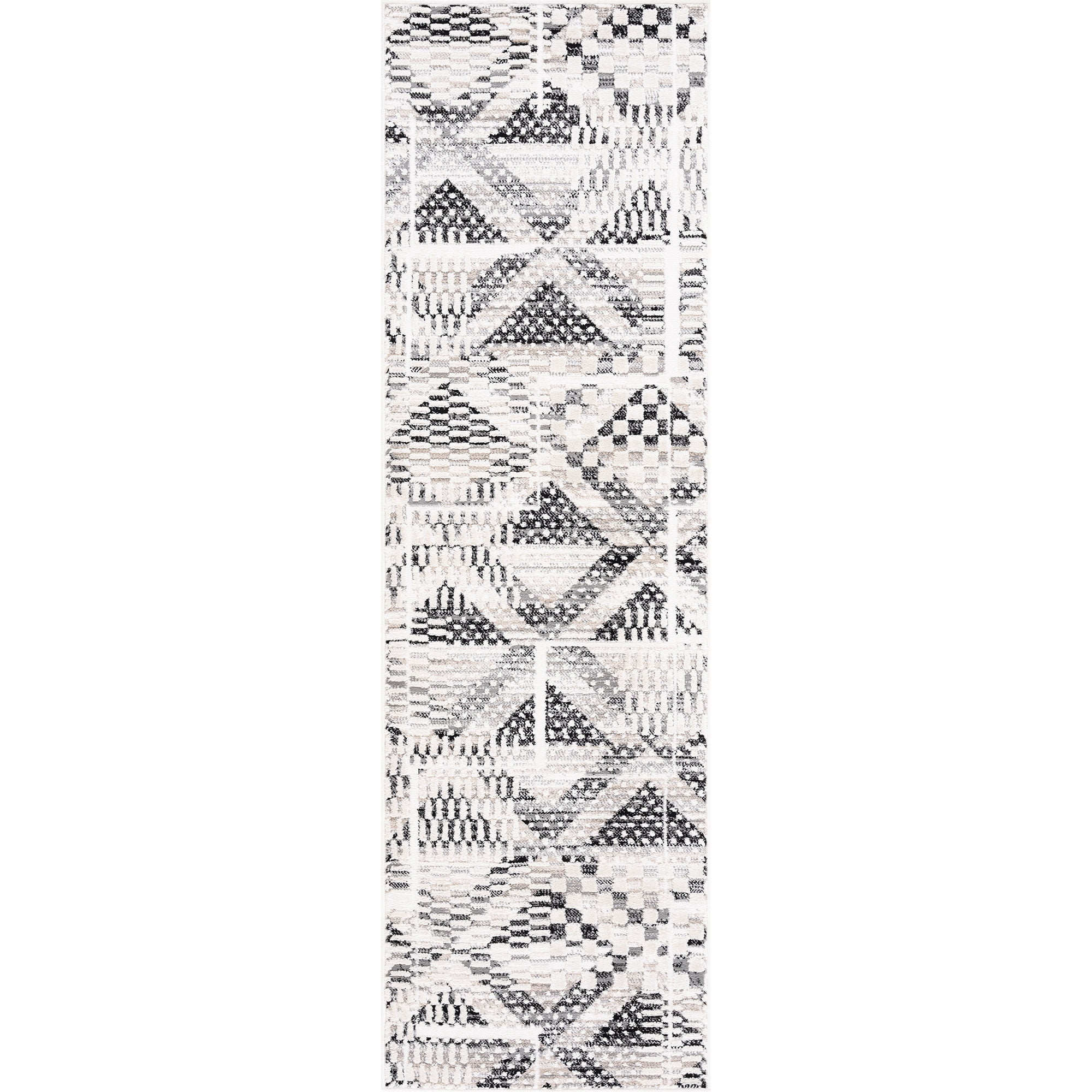 Alpha Contemporary 2' x 7' Black and Gray Polyester Indoor Area Rug