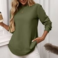 thumbnail image 2 of Holzkary Women's Crew Neck Long Sleeve Shirts Waffle Knit Loose Tops Basic Tees 2025 Casual Comfy Fall Outfits Clothes Side Split Basic Loose Tops 2025 Crew Neck Tops A Little Run Big Green Xxl, 2 of 8