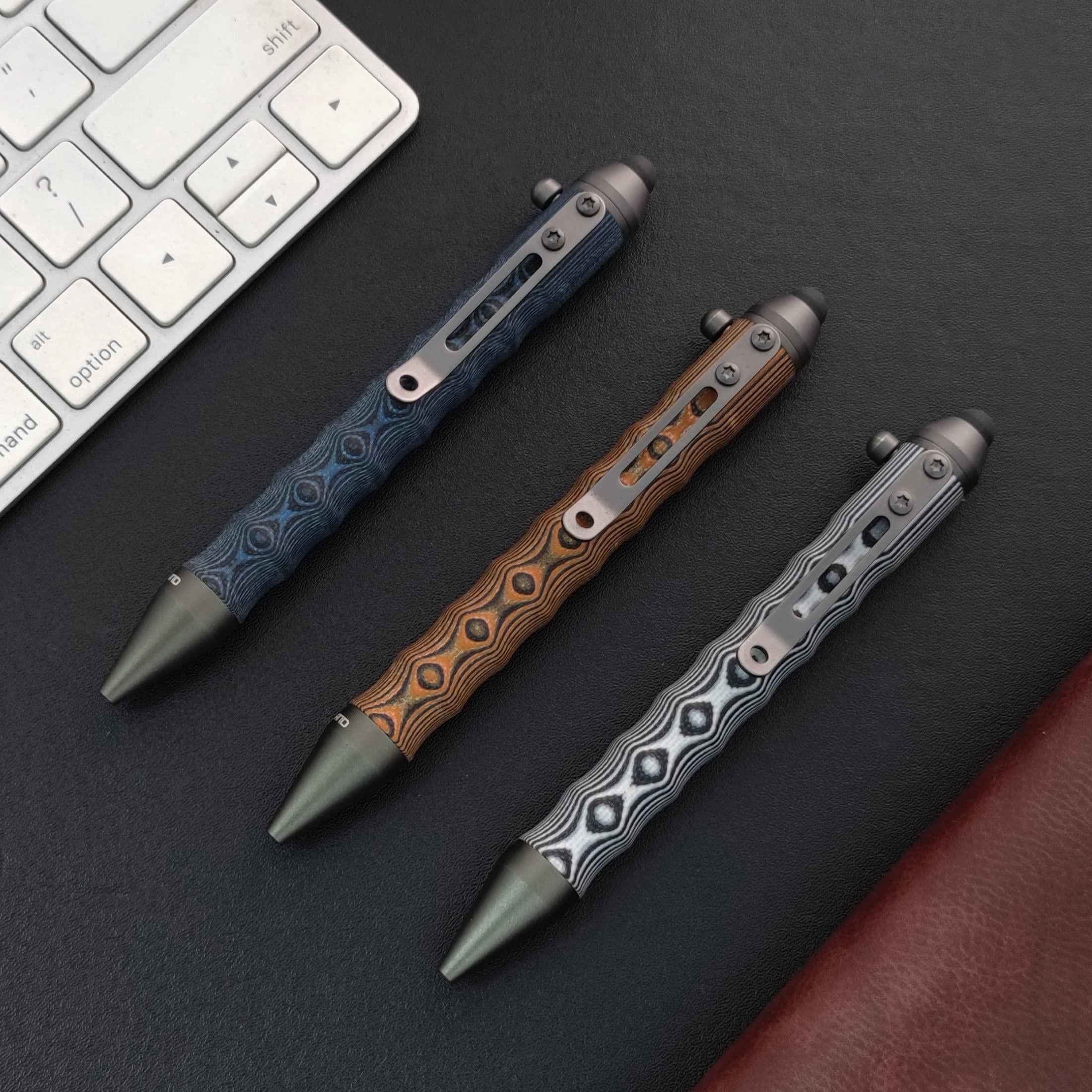 Bolt Action Ballpoint Pens, White/Black, EDC Touch Screen Stylus with Refillable Ink