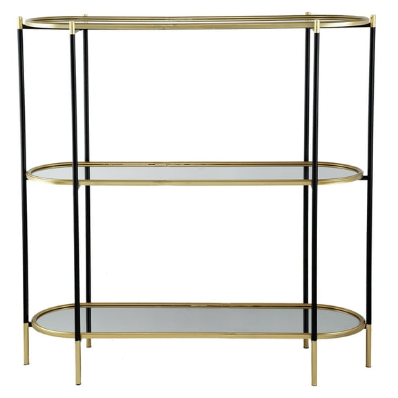 CC Home Furnishings 3-Tier Mirrored Oval Console Table - 50" - Gold and Black
