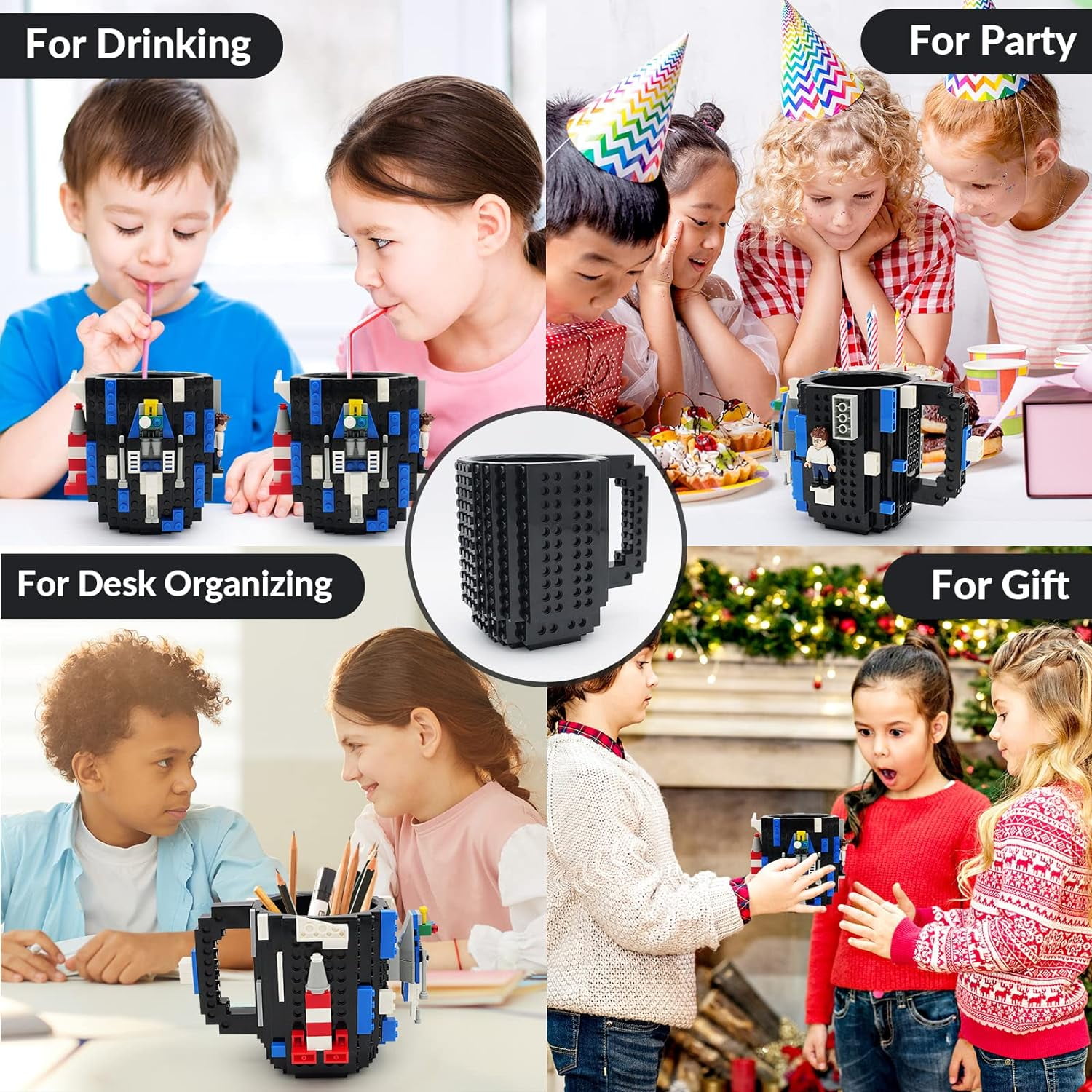 DEEXITO Build-on Brick Coffee Mugs,Creative DIY Cup with Building Blocks  Randomly,Novelty Gifts for Kids Adults Birthday Xmas,Blue