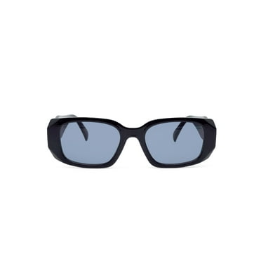 Ladies Plastic Rectangle Black Frame Smoke Lens Sunglasses