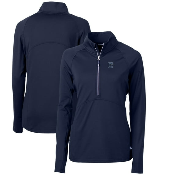 Women's Cutter & Buck Navy Georgetown Hoyas Adapt Eco Knit Stretch Recycled Half-Zip Pullover Top