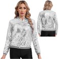 thumbnail image 3 of vastwit Womens Sparkly Sequin Baseball Jackets Long Sleeve Zipper Striped Bomber Jacket Silver 16, 3 of 4