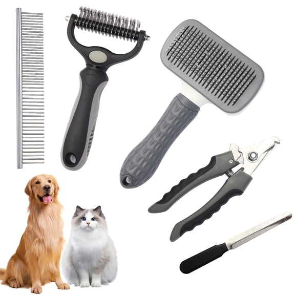 ASIDE 5-Pack Dog Grooming Kit, Dog Brush for Shedding, Dematting Comb, Nail Clippers for Pets