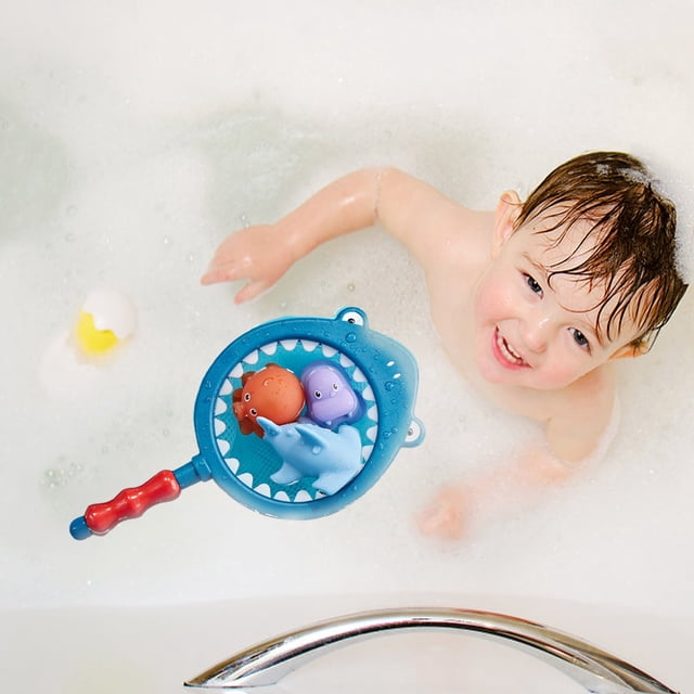 Eoozwa Bath Fishing Toy Set with Net and 6 Sea Animals Water Play for Interactive Bathtime Fun Skill Development Activity