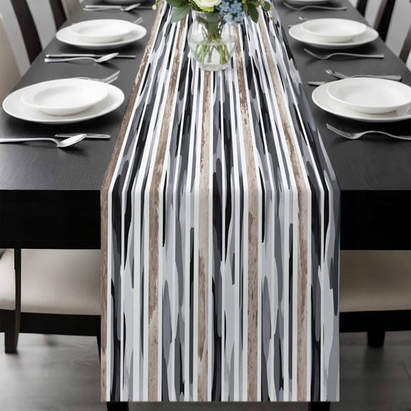 Gray Gradient Camo Table Runner, Abstract Mottled Stripe Vintage Washable Cotton-linen Table Runners Dining Kitchen Decoration for Everyday Home Wedding Party Decor, 13 x 36 Inch