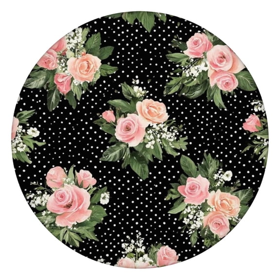 Pioneer Flower Floral Print Pattern Round Fitted Tablecloth with Elastic Edge,Dining Table Cover Waterproof,Outdoor Round Tablecloth for Camping,Dining,Indoor and Outdoor
