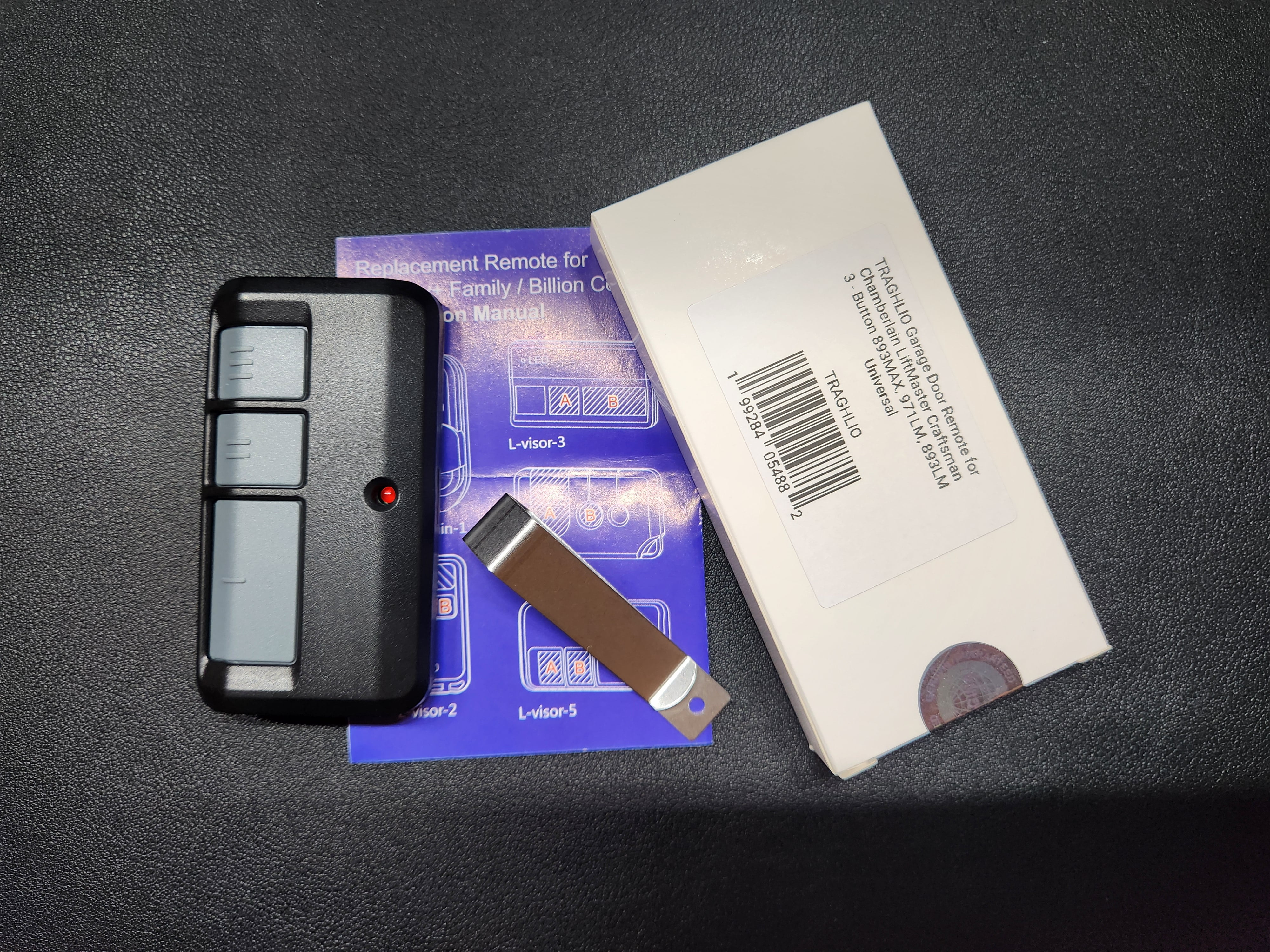 Chamberlain KLIK5U-BK2 Clicker Garage Door Opener Remote - 2 Button With Battery & Visor Clip 1 thumbnail image