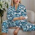 thumbnail image 6 of Rateoe Ocean Waves Pattern Womens Pajamas Set Long Sleeve Sleepwear Button Down Nightwear Soft Cotton Pj Lounge Sets-Medium, 6 of 7