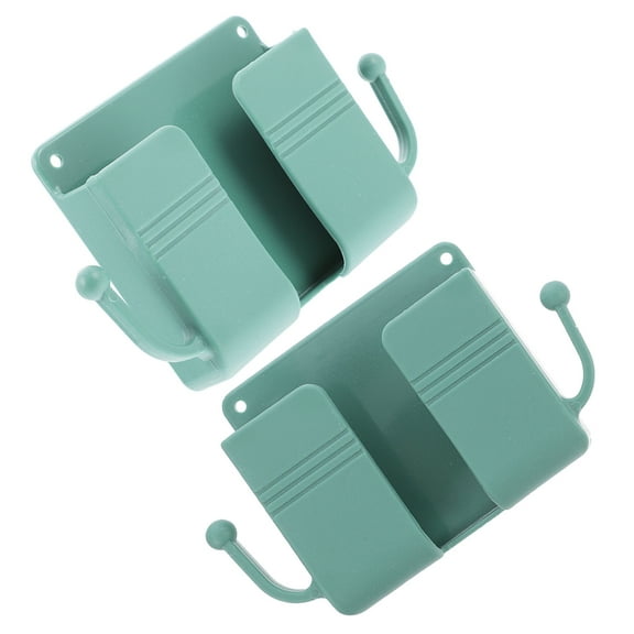FOMIYES Sticky Remote Controller Holder for Wall Mount Green Plastic Bedside Phone Shelf 2pcs