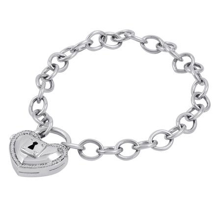 Amanda Rose Collection Forever Locking Love 1 10 Ct T W Diamond Forever Locking Love 1 10 Ct T W Diamond Heart Shaped Lock Charm Bracelet