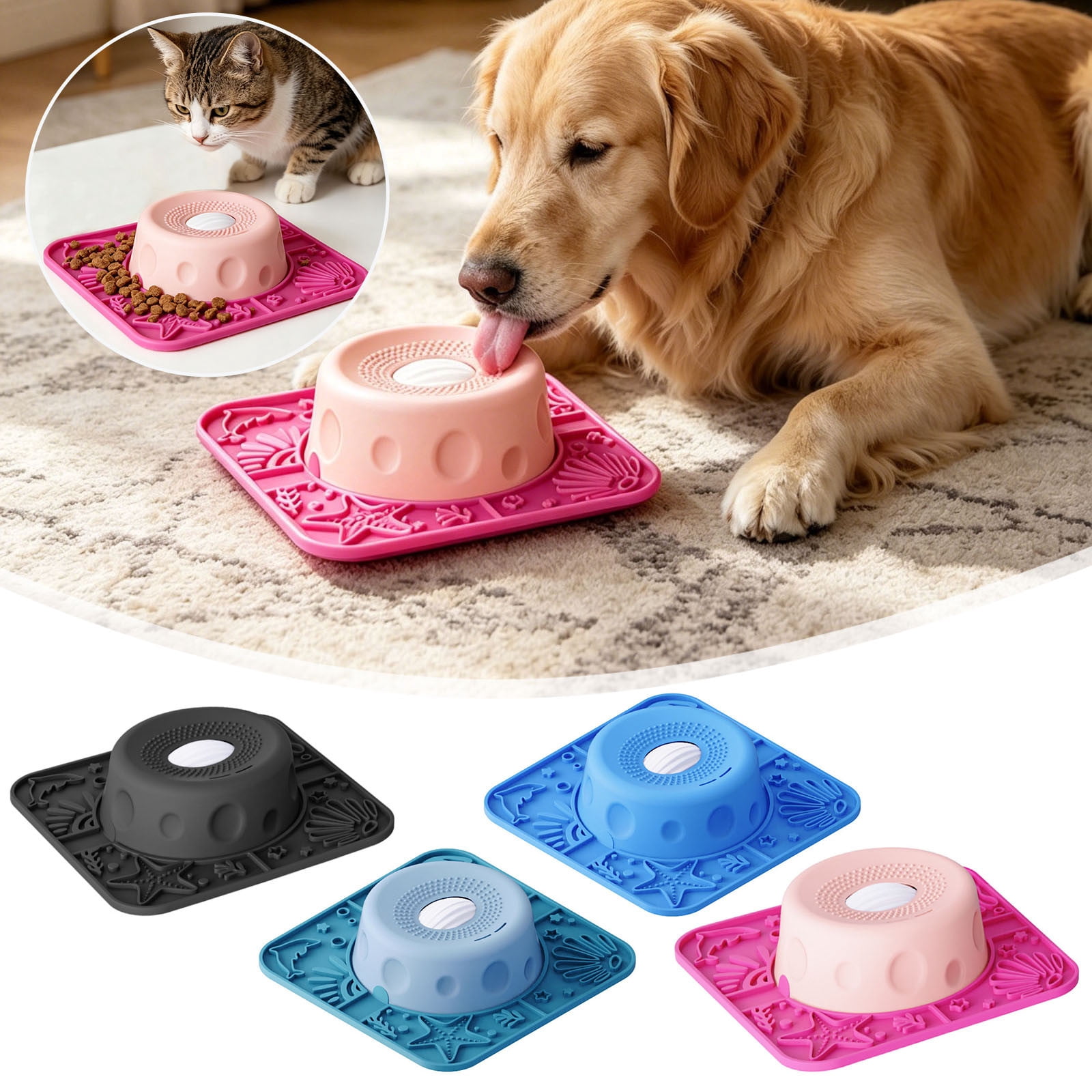 Slow Feeder Dog Lick Bowl With Rolling Ball, Anti-Slip Slow Feeding Bowl For Liquid Treats, Bone Broth, Yogurt,Wet Food, Anxiety Relief Enrichment Lick Toy For All Dogs & Cats 11"x9"x3"