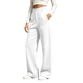 thumbnail image 6 of Straight Leg Sweatpants for Women, High Waisted Jogger Pants with Elastic Waist & Side Pockets, Work Running Fitness Wear | VerBelle,White M, 6 of 8