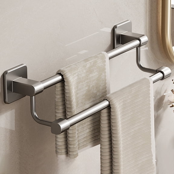 Btomtd No-Drill Wall Mounted Towel Shelf Rack, Punch-Free Double Pole Bathroom Storage Rack, Space Saving Towel Bar and Organizer 28"W x 5"D x 3"H, L