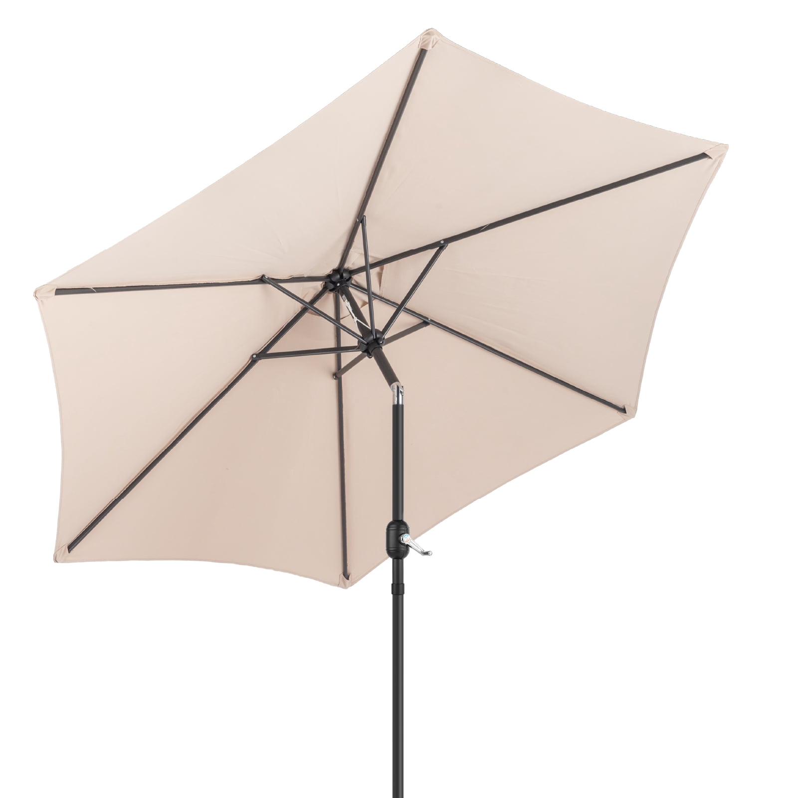 9ft Patio Umbrella, Beige Solution-Dyed Polyester Canopy with UPF 50+ Sun Protection, Crank Tilt & Wind Resistance