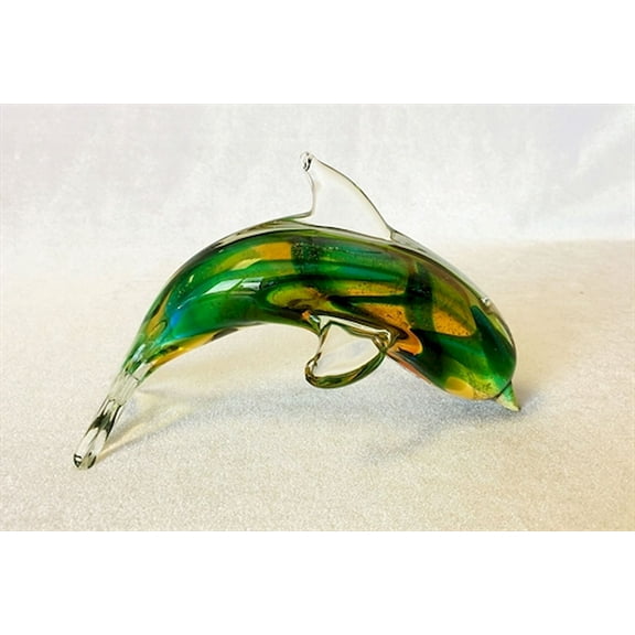 Hand Blown Green Gold And Blue Glass Dolphin Figurine