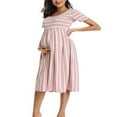 thumbnail image 3 of Robe de Maternité à Manches Courtes pour Femmes, Col Ras du Cou, Robe de Baby Shower à Manches Courtes à Fleurs/rayées, 3 of 6