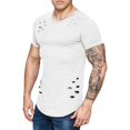 thumbnail image 3 of Camisetas de cuello redondo sueltas de color sólido rasgadas para hombre Camiseta de manga corta curvada ahuecada informal para hombre Kearding FS7578-18, 3 of 4