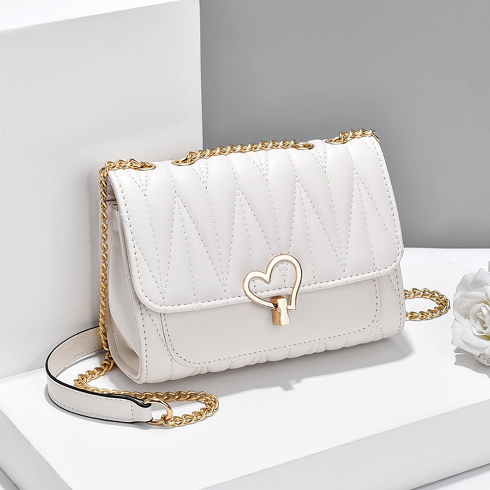 Crossbody Bags for Women Leather Ladies Shoulder Purses with Chain Strap Stylish Clutch Purse,White