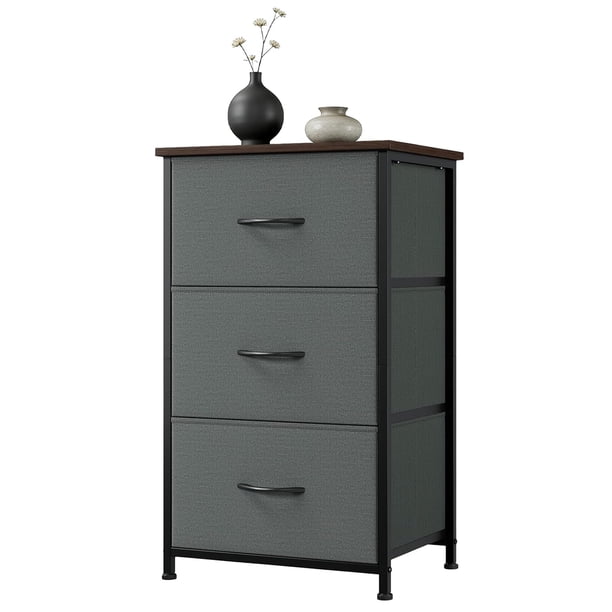 Yeshouse cómoda elegante de 3 cajones con cestas de tela extraíbles, organizador multifuncional para dormitorio, sala, armario o lavadero, diseño de vetas de madera, fácil de montar y ahorra espacio