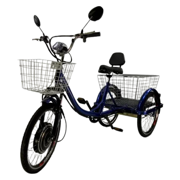 Blue Adult Motorized Electric Tricycle | Heavy-Duty Three-Wheel Electric Trike | 1000W Battery-Powered Mobility Bike for Adults
