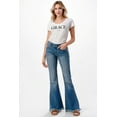 thumbnail image 2 of Grace in LA Women's Embroidered Raw Hem Flared Wide Leg Bell Bottom Jeans (25, Blue), 2 of 3