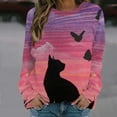 thumbnail image 2 of IROINNID Women's Long Sleeve Sweatshirt Round Neck Mid-Length Print Loose Shirts Cat Tops Regular Pullover, Pink, 2 of 5