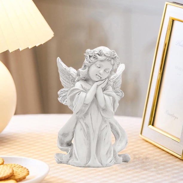Estatuilla de ángel adorable blanca Colco estatua artesanal decoración para interiores y exteriores estatua de ángel